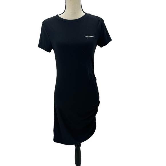 iets frans Short Sleeve Crew Neck Side Ruched Tee Shirt Dress - Black - Medium - Picture 1 of 11